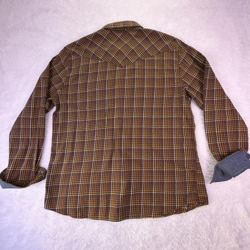 Cody James Mens XL Brown Plaid Flannel Long Sleeve Shirt Pearl Snap‎ Button-Up